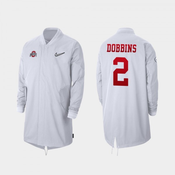 Ohio State Buckeyes J.K. Dobbins Men's #2 Sideline 2019 Full-Zip White Playoff Bound College Football Jacket 2404XVLK8